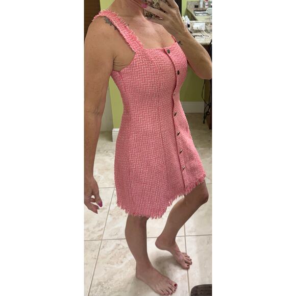 Mi Ami Francesca’s Dress S Tweed Mini Button Front Barbie Nikki NWT Pink $60 - Picture 2 of 10
